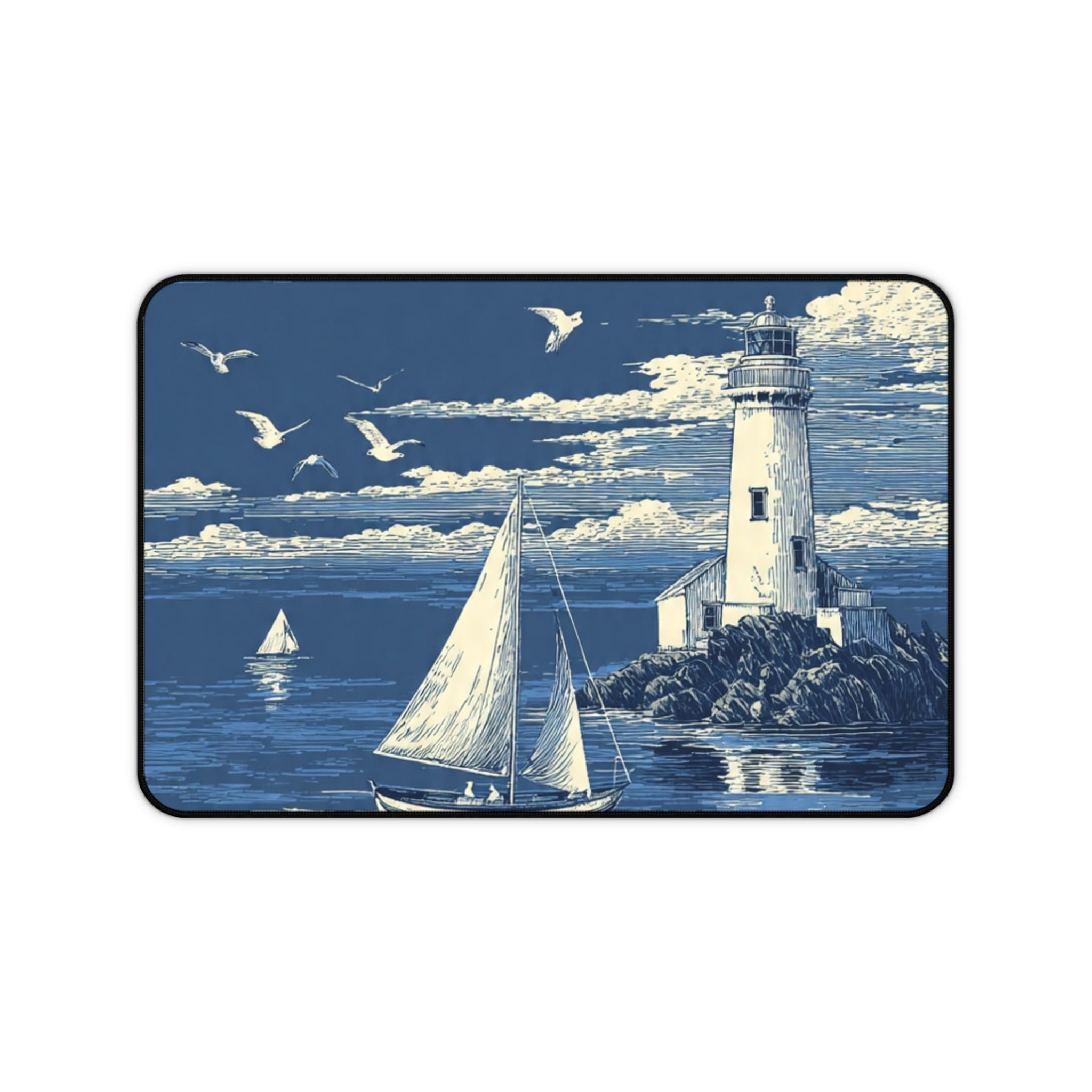 Nautical Lighthouse Sailboat Desk Mat — Ocean Coastal Mouse Pad