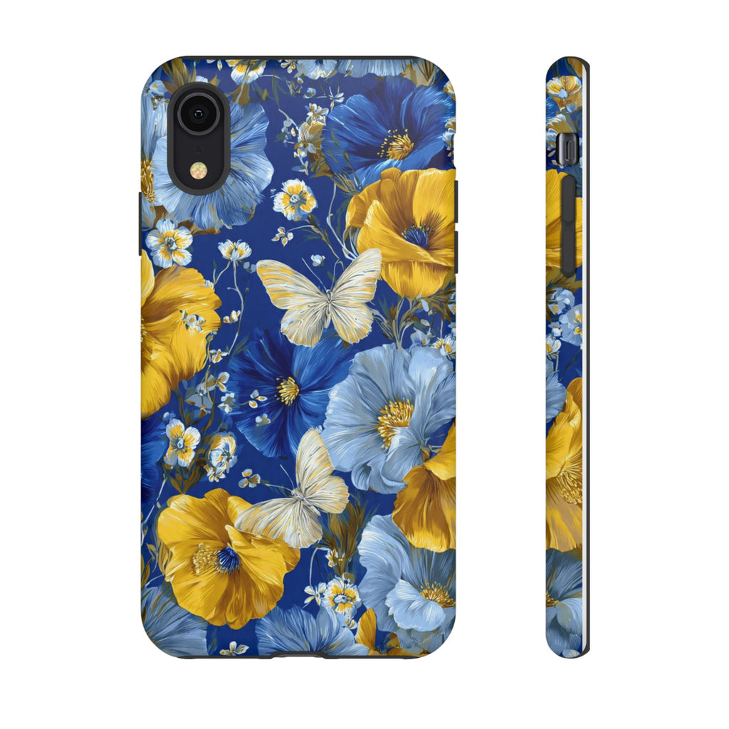Floral Butterflies Phone Case — Blue & Yellow Tough Protective Cover