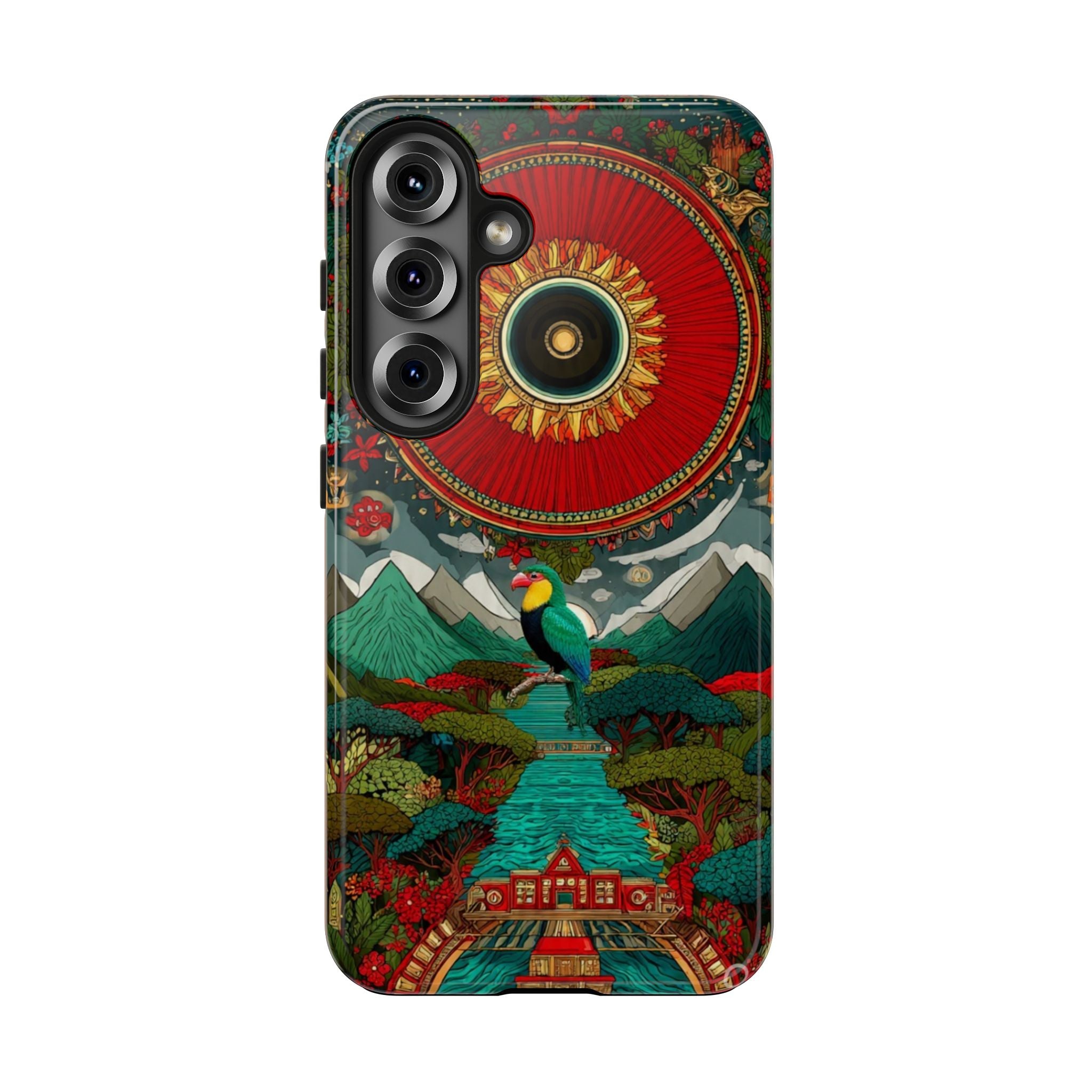 Tough Phone Case — Vibrant Tropical Mountain Bird Design
