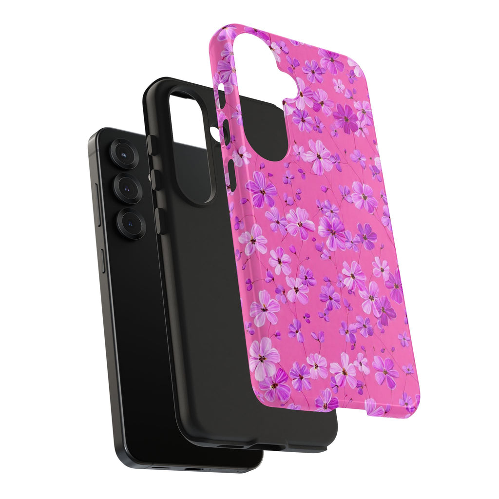 Pink Floral Tough Phone Case — Cute Purple Blossom Protective Cover