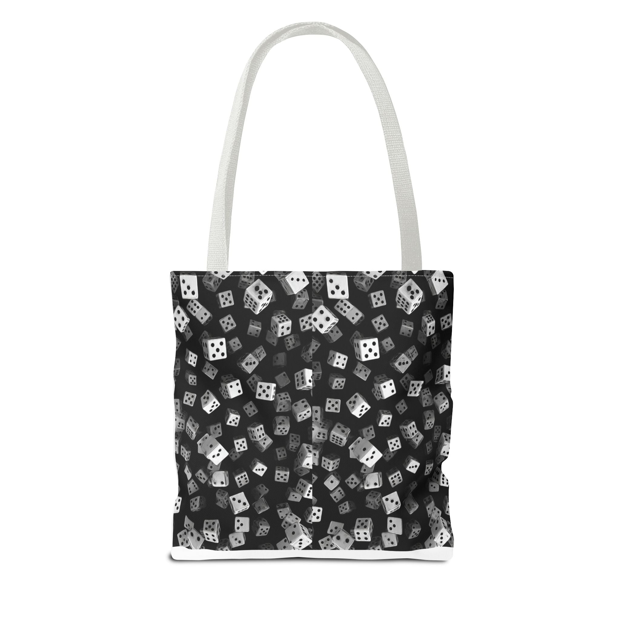 Dice Pattern Tote Bag — Black & White Gaming Dice All-Over Print
