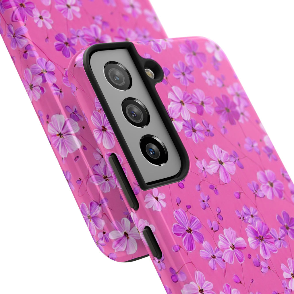 Pink Floral Tough Phone Case — Cute Purple Blossom Protective Cover