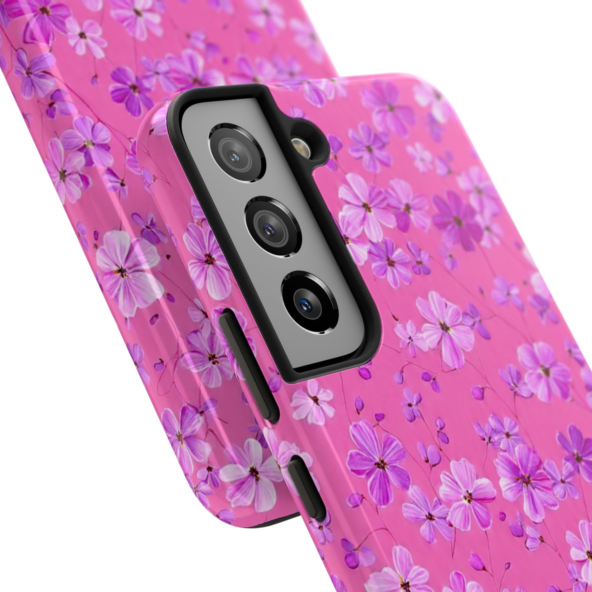 Pink Floral Tough Phone Case — Cute Purple Blossom Protective Cover