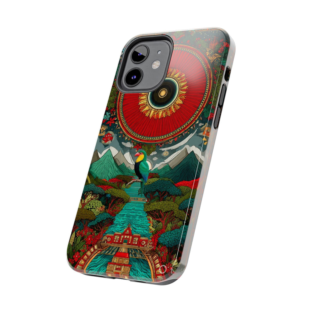 Tough Phone Case — Vibrant Tropical Mountain Bird Design