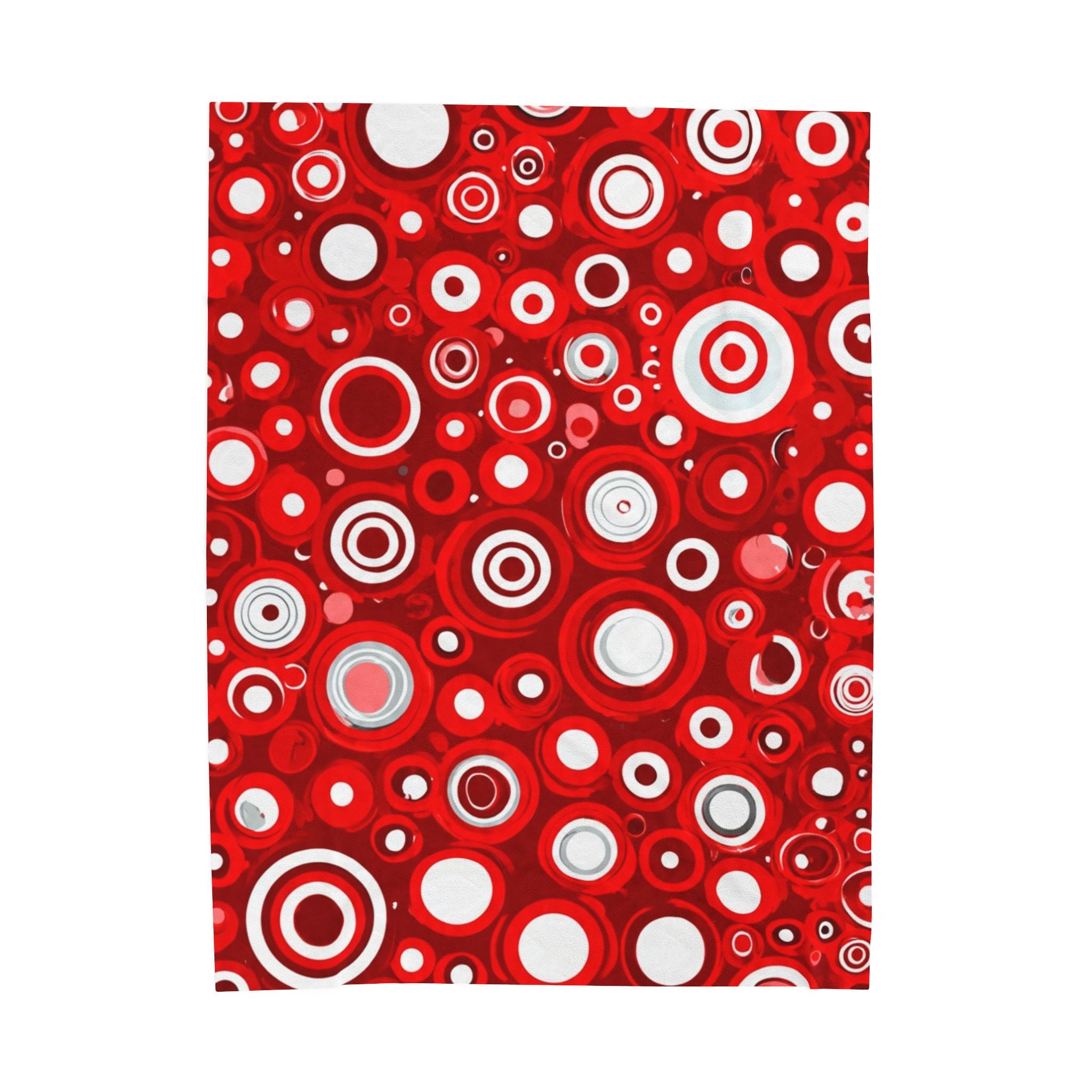 Red Retro Circles Velveteen Plush Blanket — Cozy Mid-Century Modern Throw