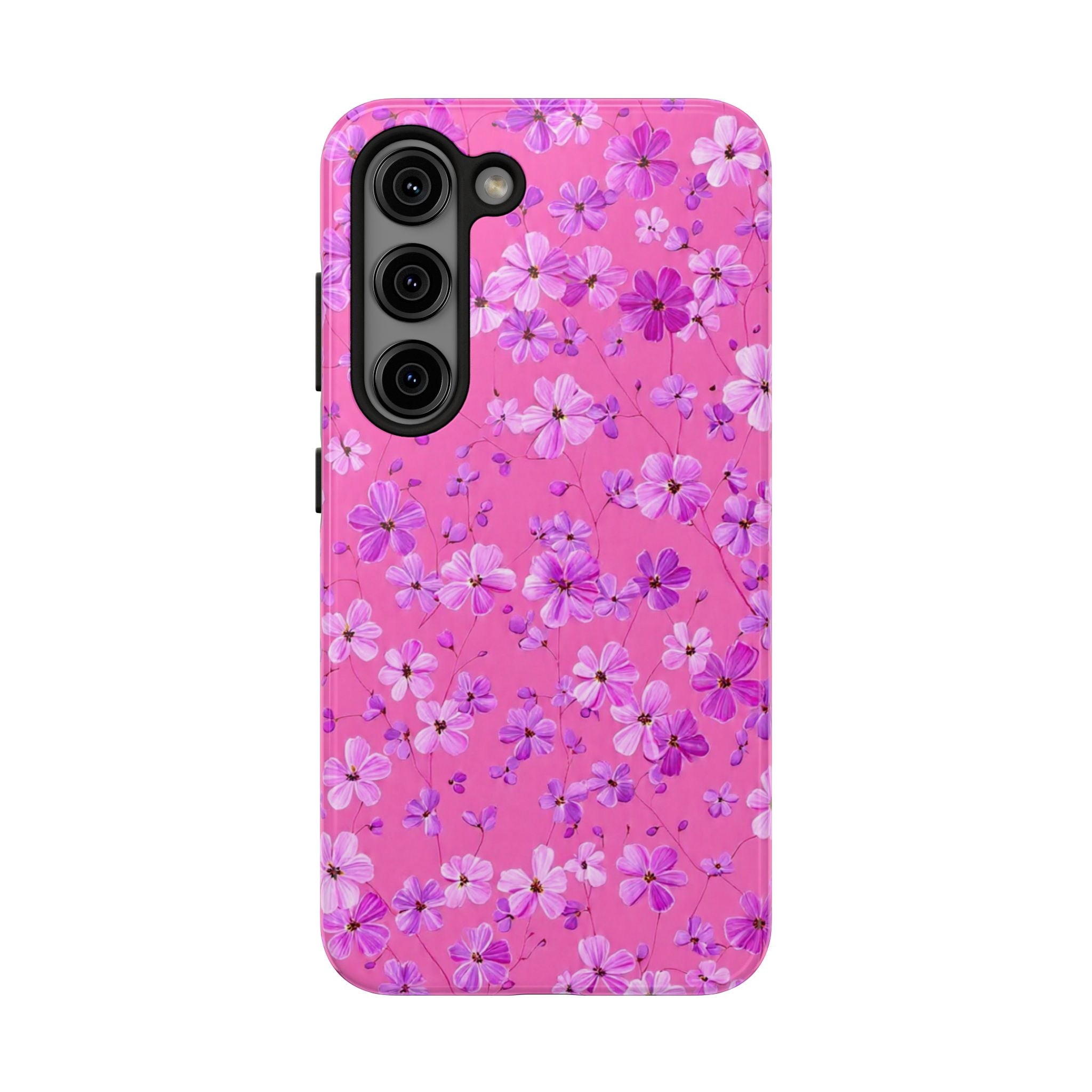 Pink Floral Tough Phone Case — Cute Purple Blossom Protective Cover