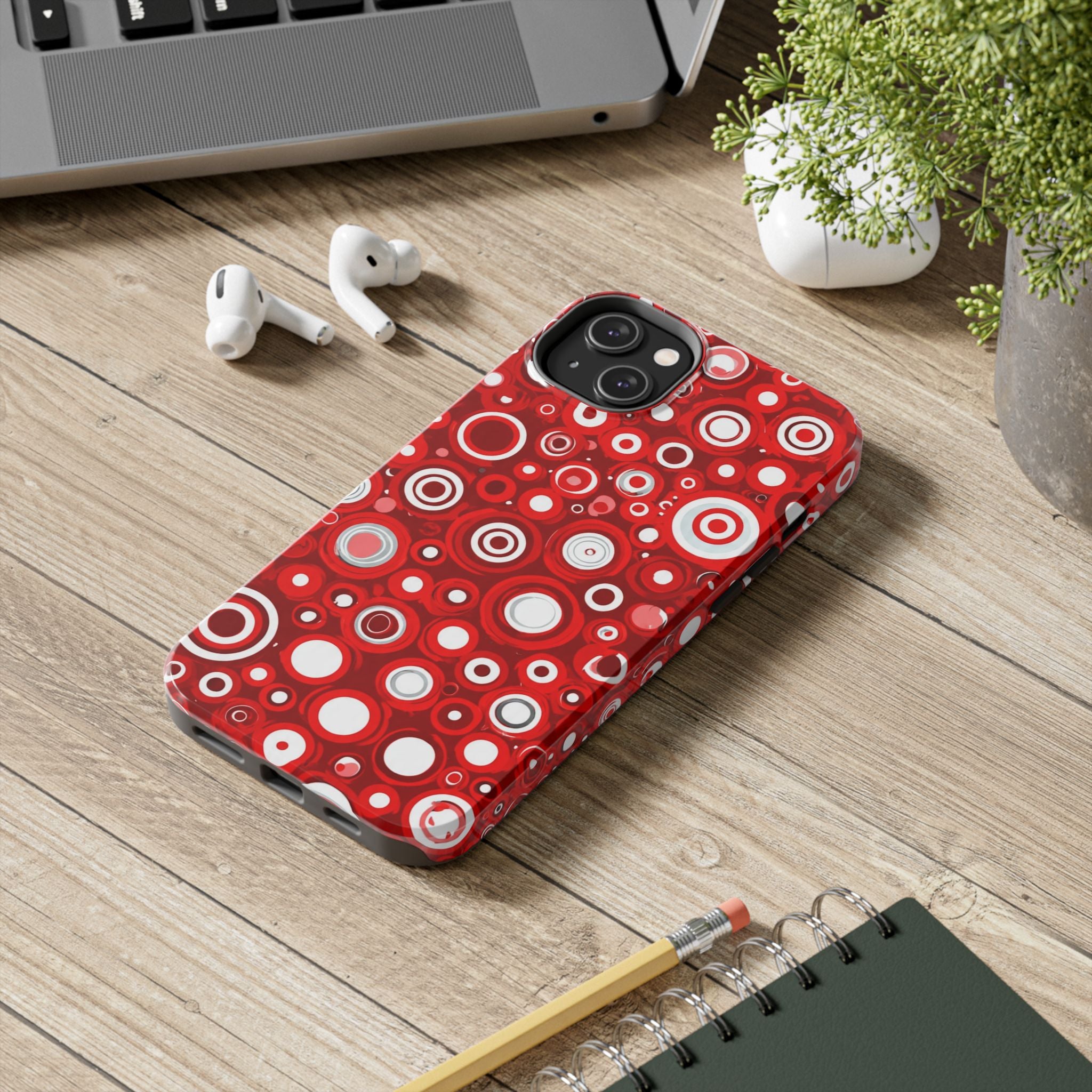 Red Retro Circles Tough Phone Case — Durable Shockproof Protective Cover