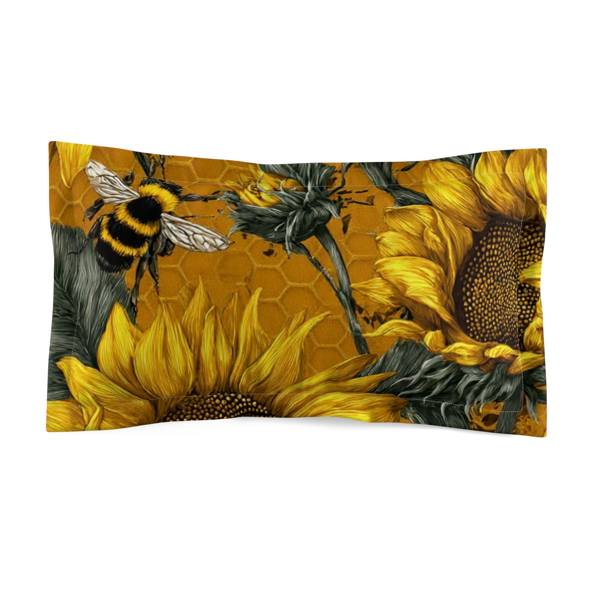 Sunflower & Bumblebee Pillow Sham — Yellow Floral Decorative Pillowcase