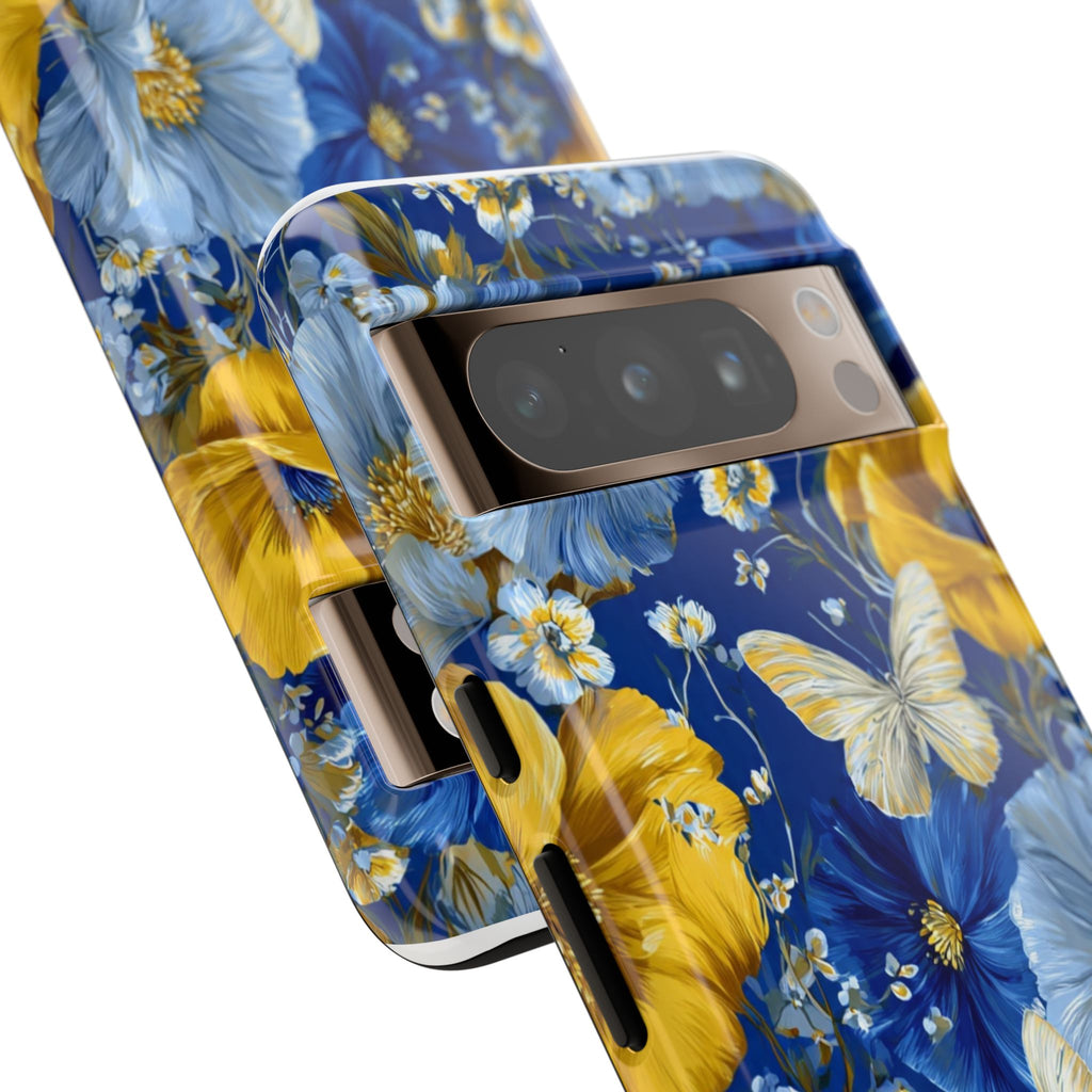 Floral Butterflies Phone Case — Blue & Yellow Tough Protective Cover