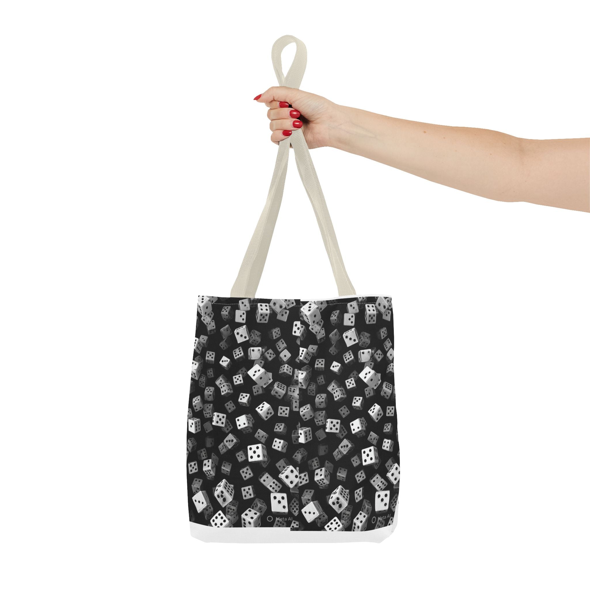 Dice Pattern Tote Bag — Black & White Gaming Dice All-Over Print