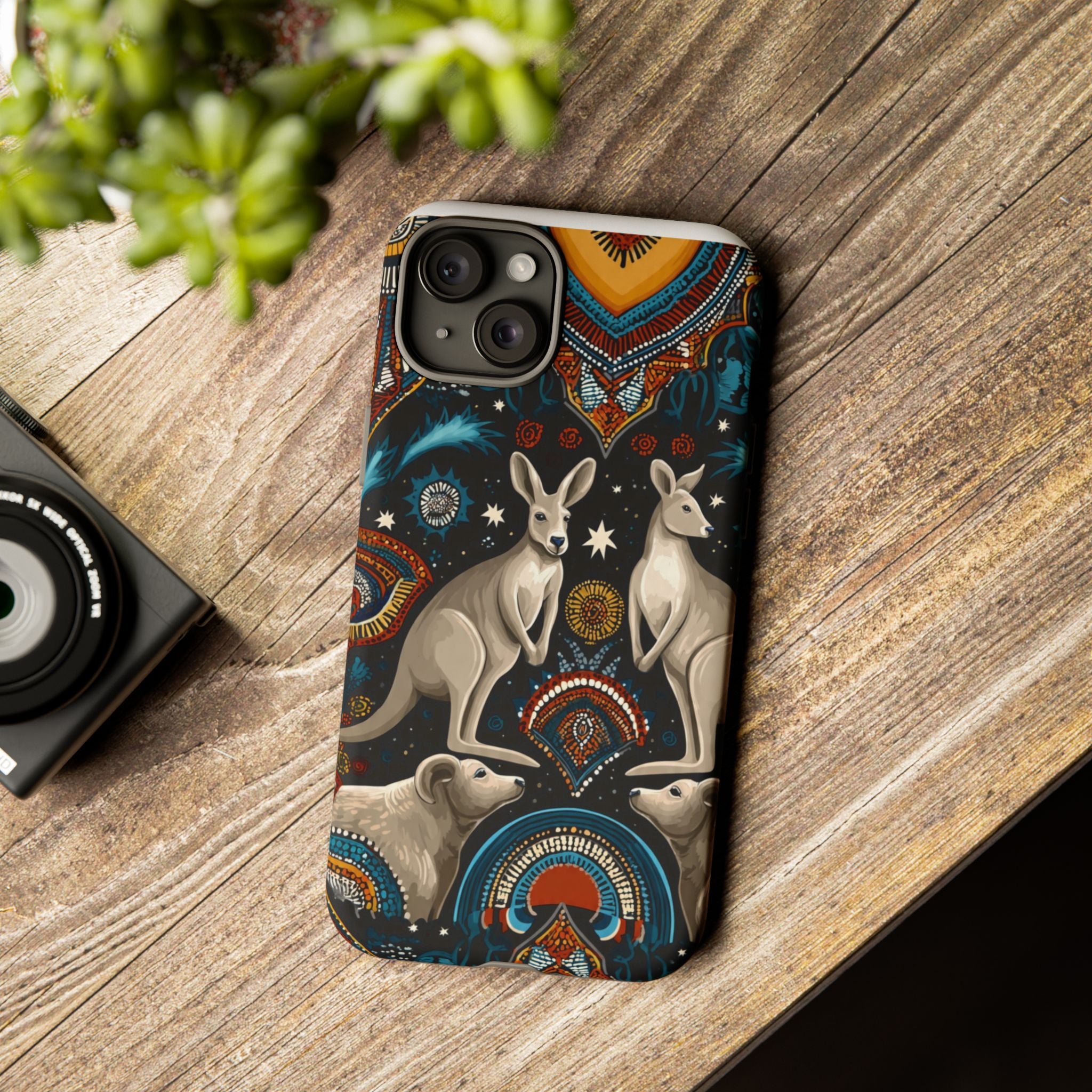 Kangaroo & Boomerang Tough Phone Case — Australian Wildlife Pattern