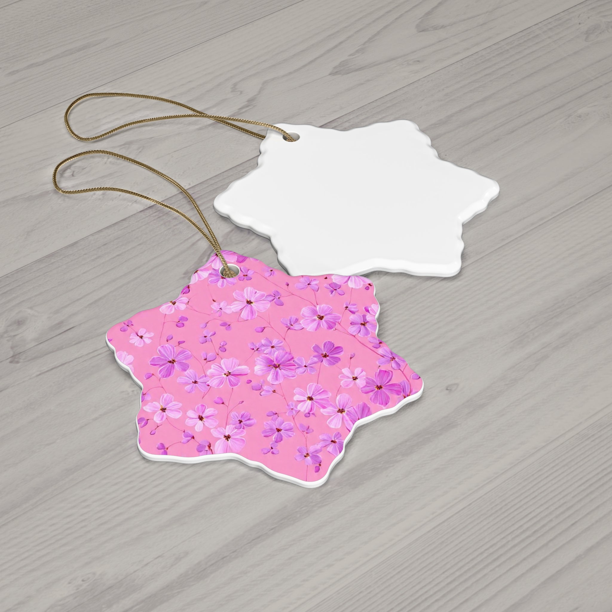 Star Ceramic Ornament — Pink Floral Blossom Holiday Decoration