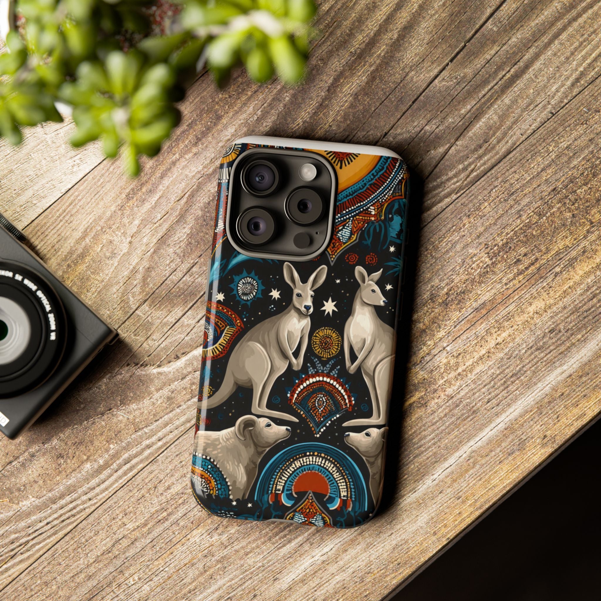 Kangaroo & Boomerang Tough Phone Case — Australian Wildlife Pattern