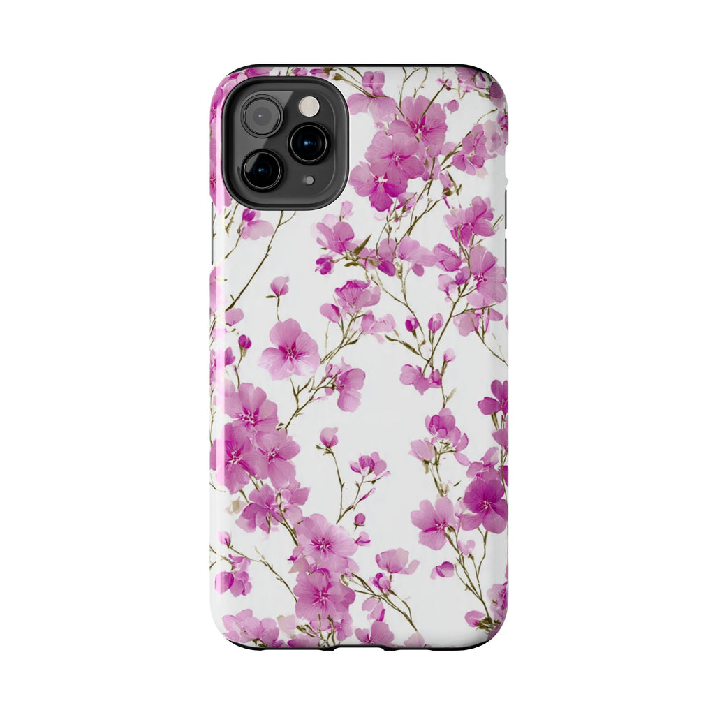 Floral Pink Blossoms Tough Phone Case — Durable Protective Phone Cover with Watercolor Cherry Blossom Design