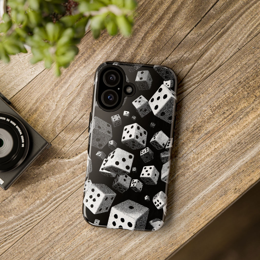 Dice Pattern Phone Case — Black & White Falling Dice Protective Cover