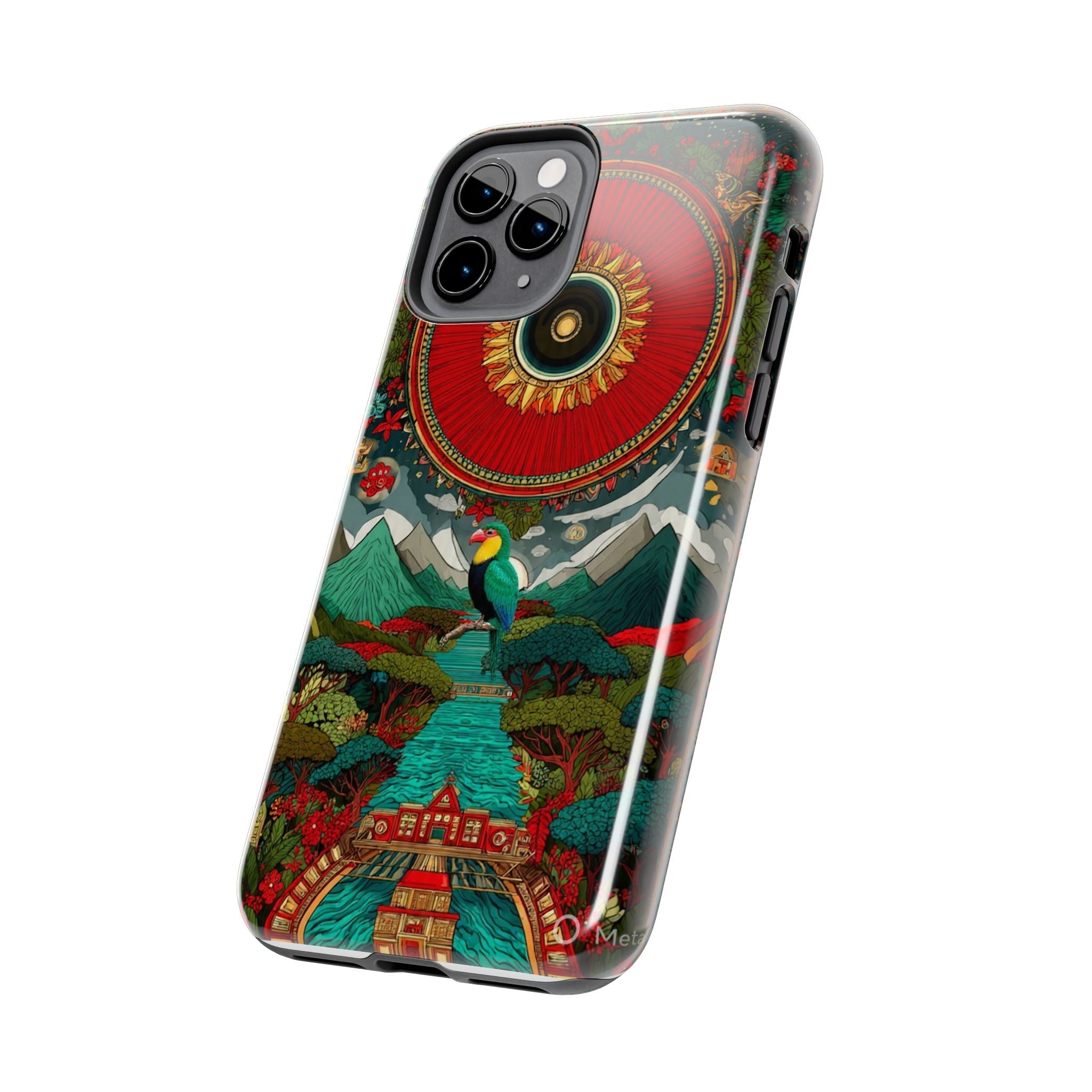 Tough Phone Case — Vibrant Tropical Mountain Bird Design