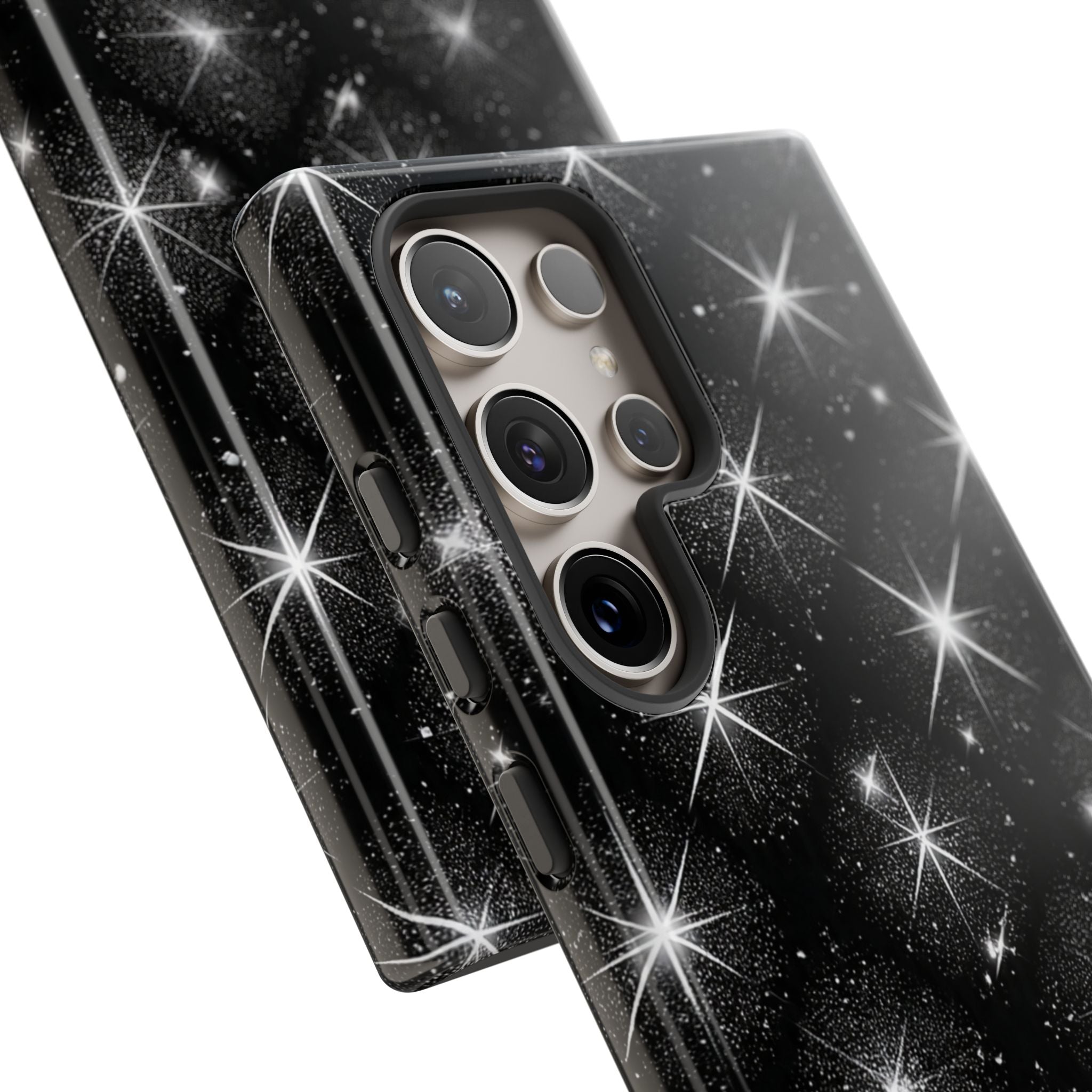 Galaxy Sparkle Tough Phone Case — Black Starfield Protective Cover