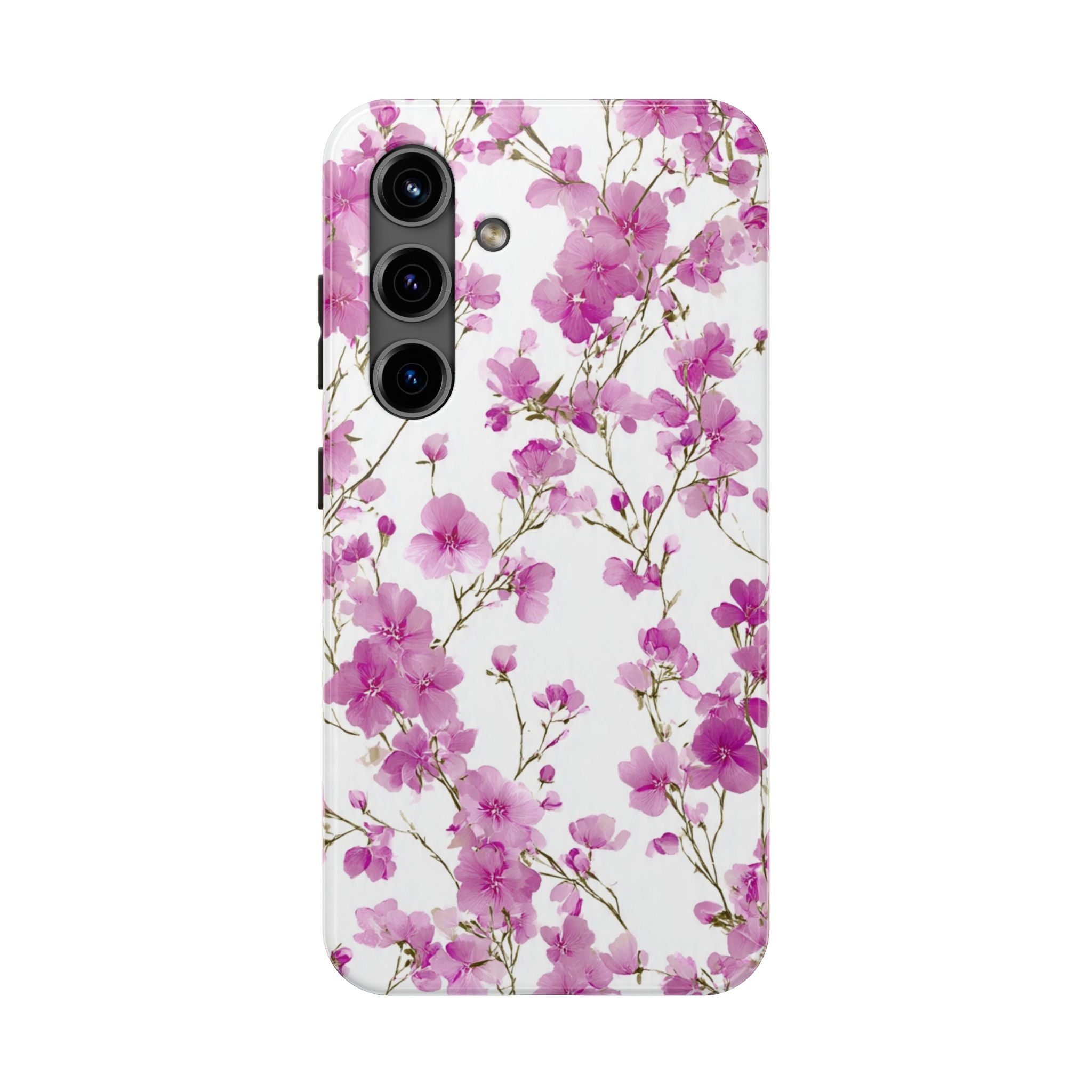Floral Pink Blossoms Tough Phone Case — Durable Protective Phone Cover with Watercolor Cherry Blossom Design