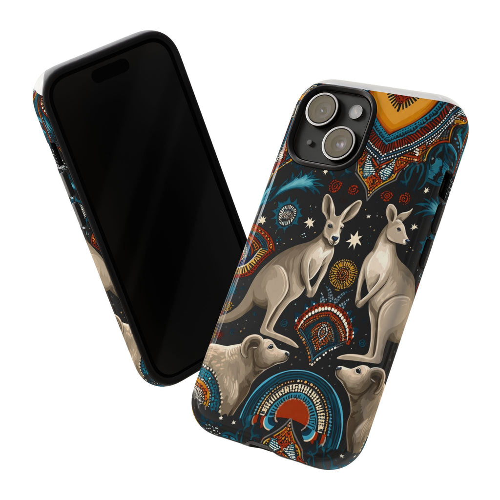 Kangaroo & Boomerang Tough Phone Case — Australian Wildlife Pattern