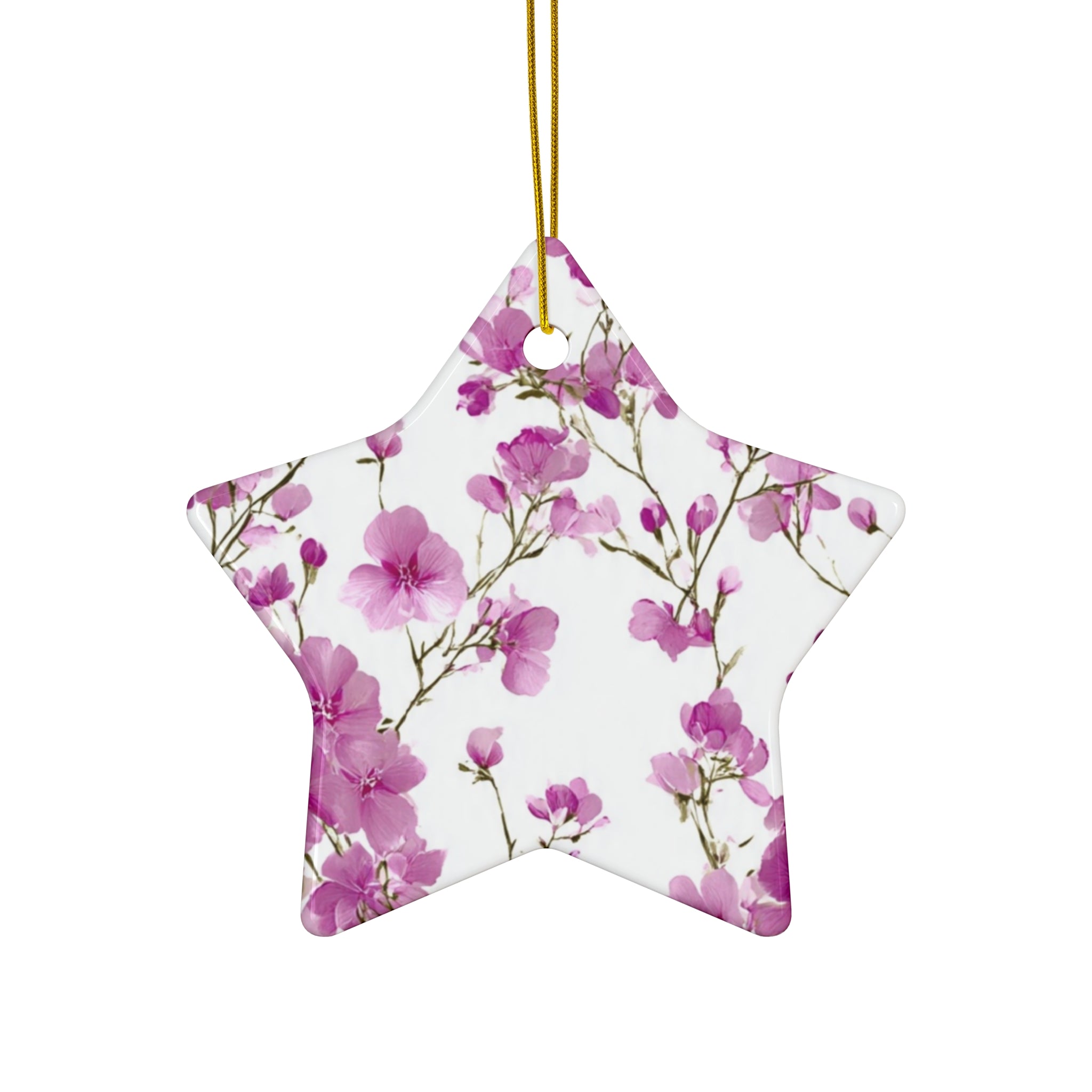 Pink Floral Ceramic Ornament — Star Shape Easter & Mother's Day Keepsake