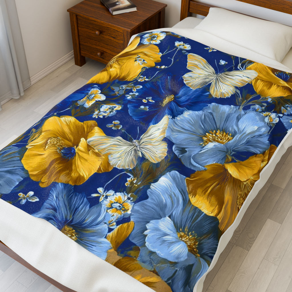 Floral Butterfly Quilt Cover Set – Blue & Yellow 3-Piece Bedding
