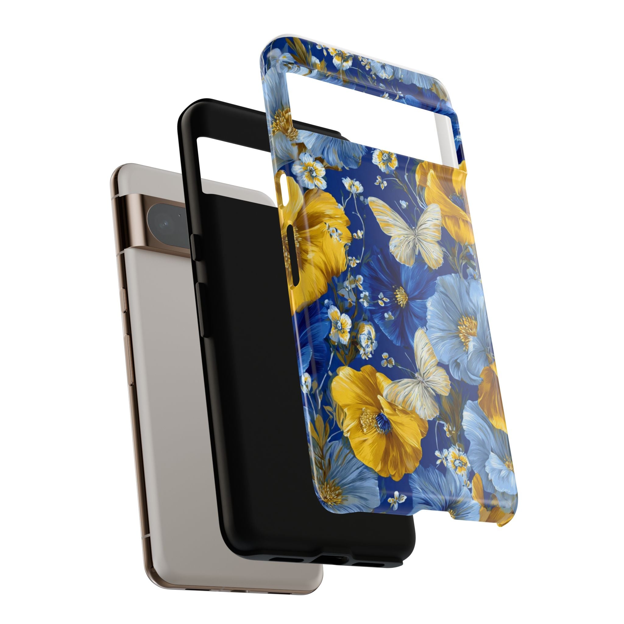 Floral Butterflies Phone Case — Blue & Yellow Tough Protective Cover