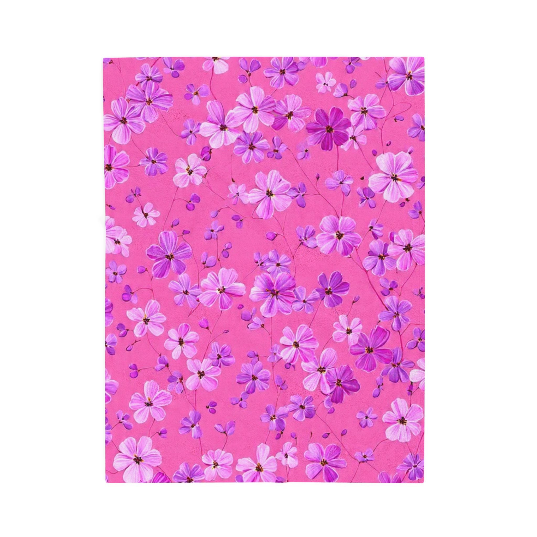 Velveteen Plush Blanket — Pink Floral Cherry Blossom Throw for Cozy Home & Gifts