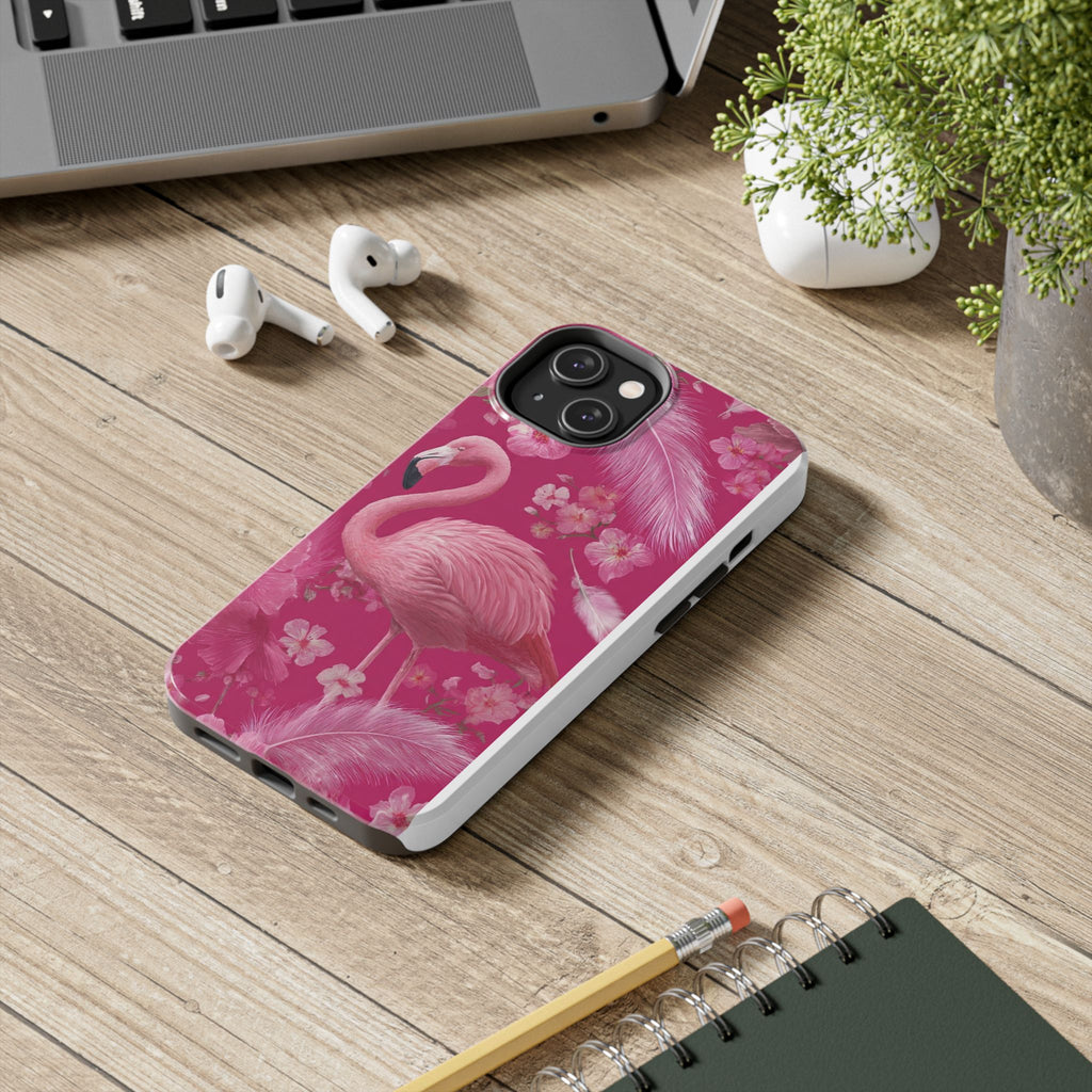 Flamingo Floral Tough Phone Case — Pink Tropical Feather Design