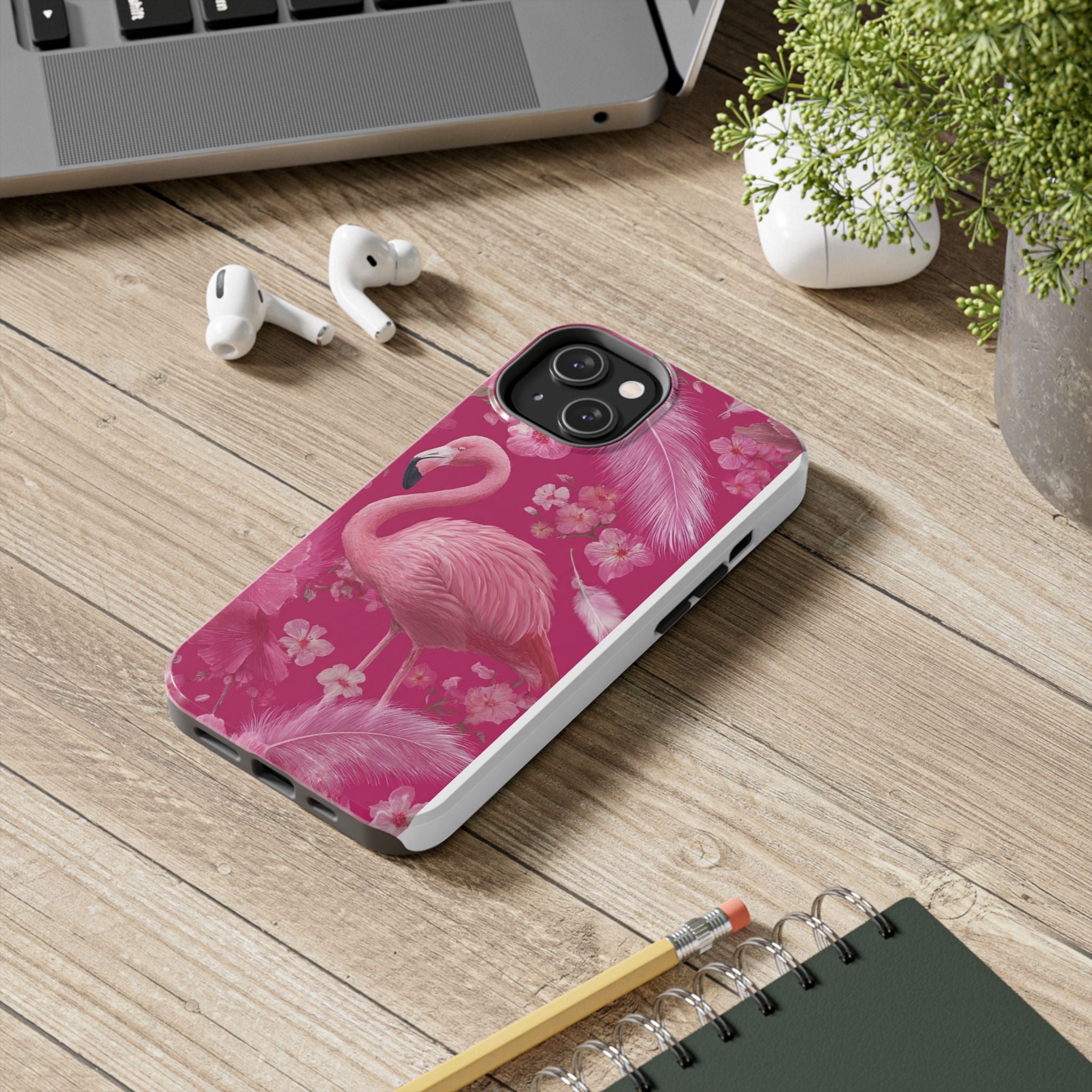 Flamingo Floral Tough Phone Case — Pink Tropical Feather Design