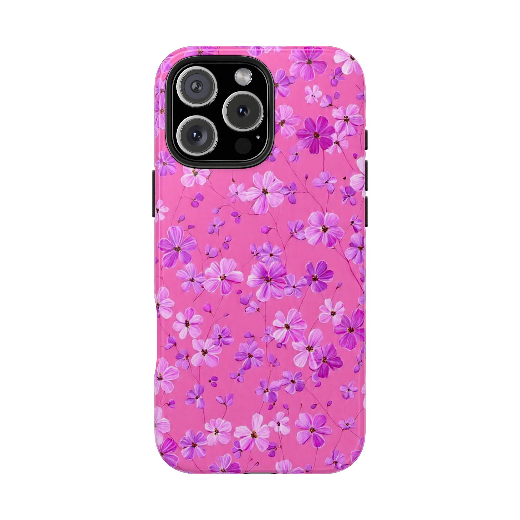 Pink Floral Tough Phone Case — Cute Purple Blossom Protective Cover