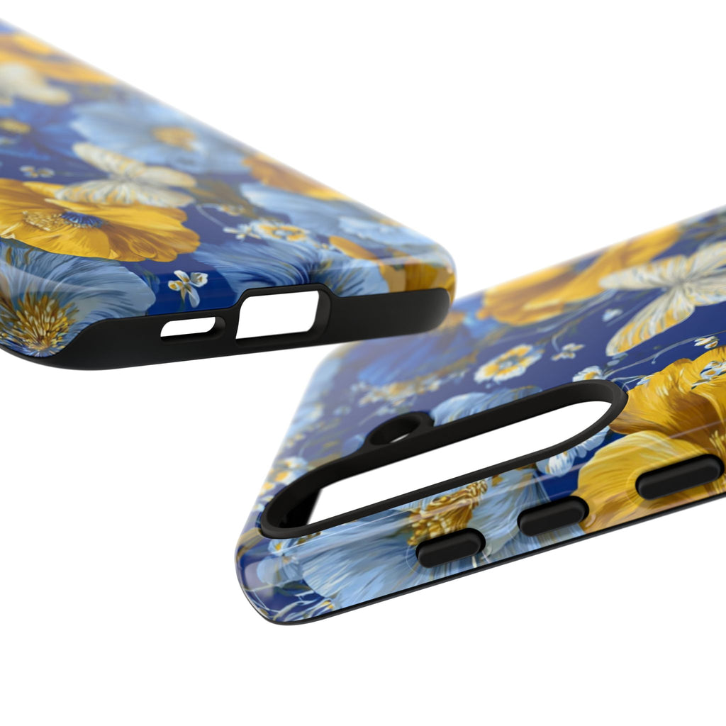 Floral Butterflies Phone Case — Blue & Yellow Tough Protective Cover