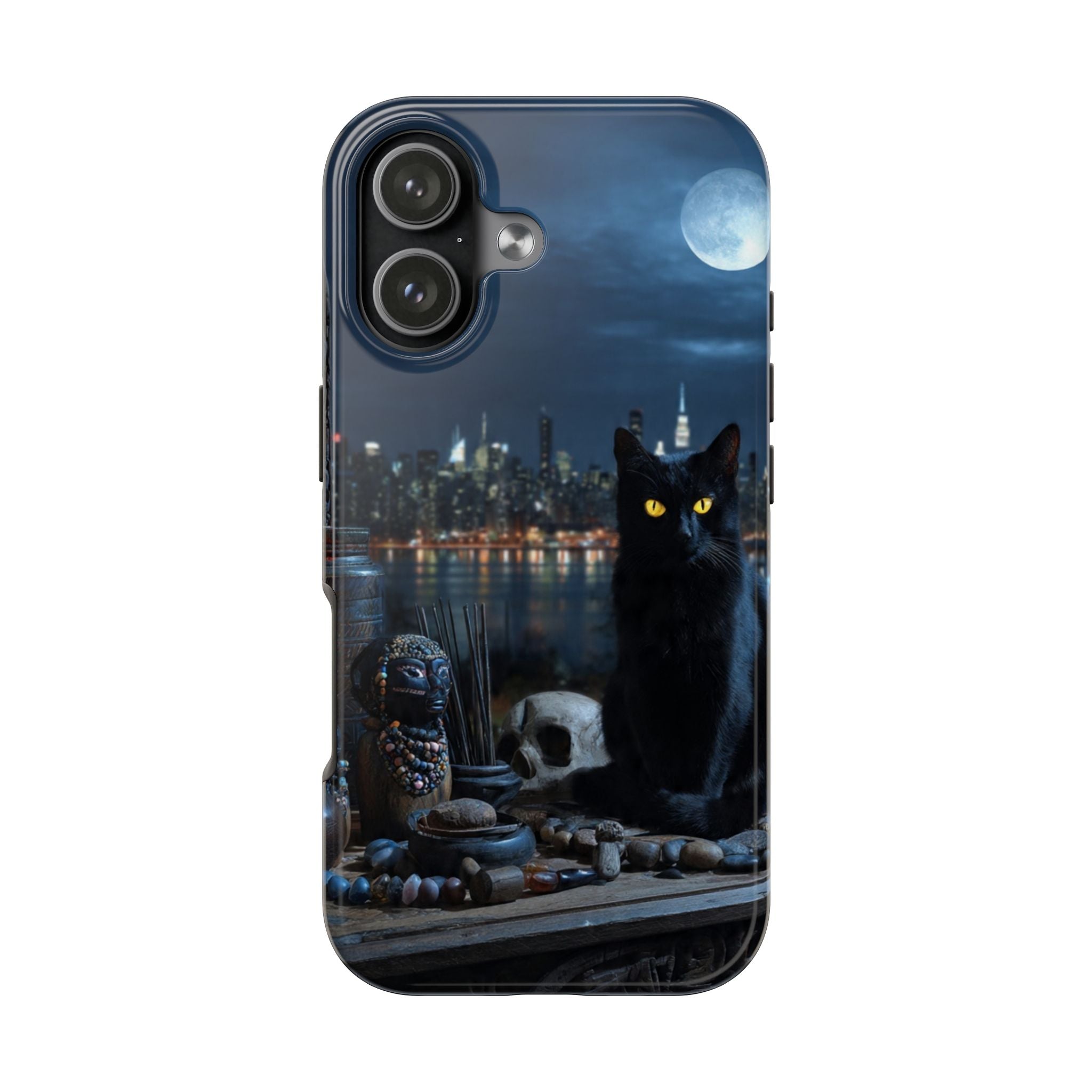 Black Cat Moon Phone Case — Tough Protective iPhone Case with Gothic City Night Design