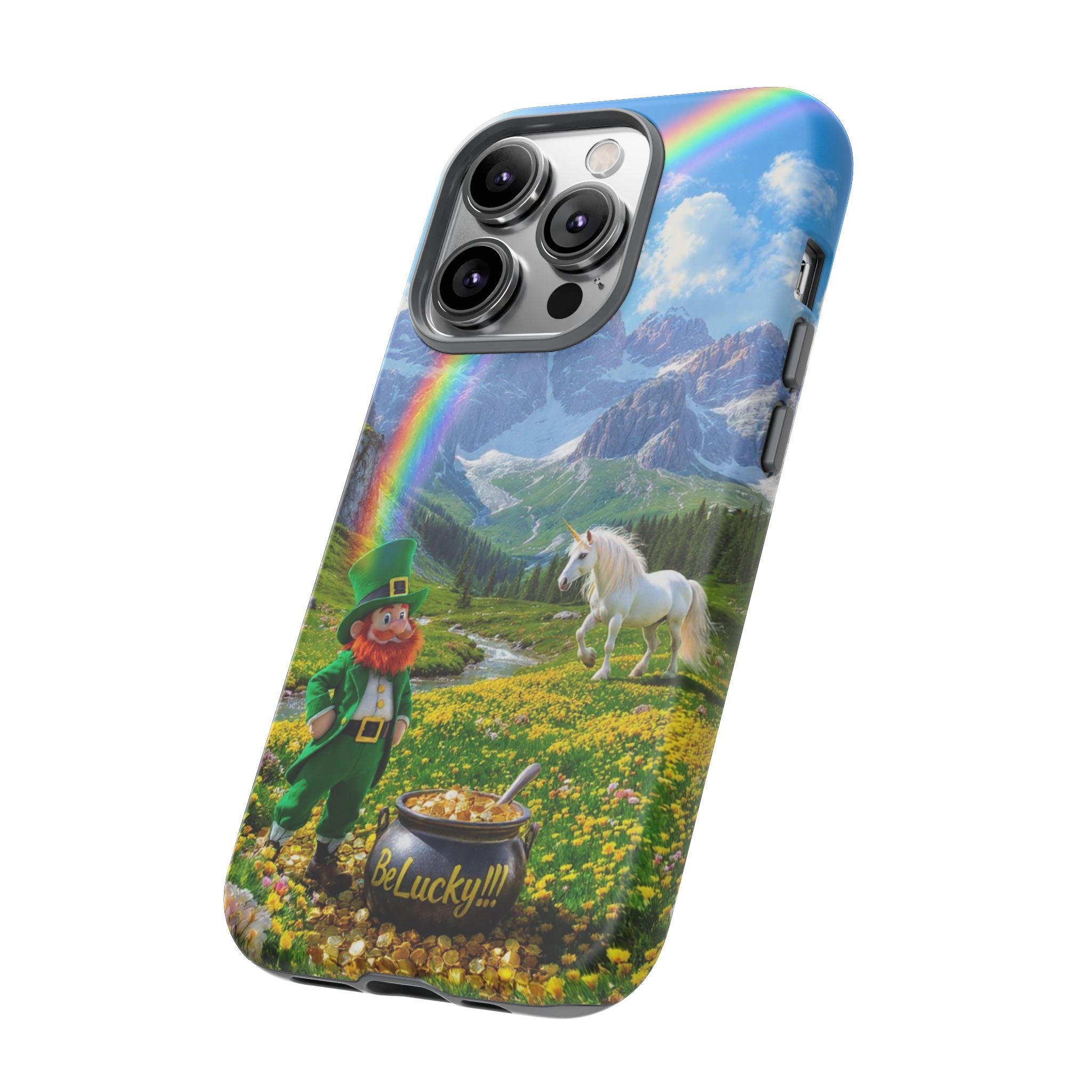Lucky Leprechaun & Unicorn Phone Case — Rainbow Pot of Gold Protective Cover