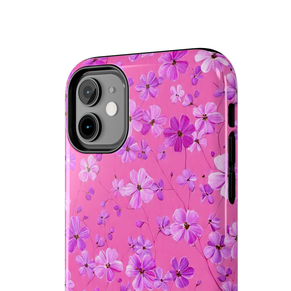 Pink Floral Tough Phone Case — Cute Purple Blossom Protective Cover