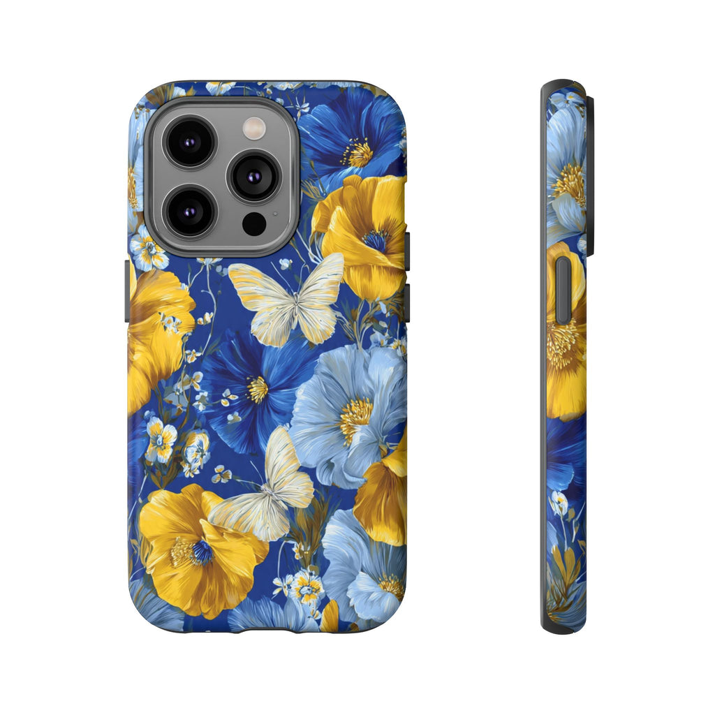 Floral Butterflies Phone Case — Blue & Yellow Tough Protective Cover