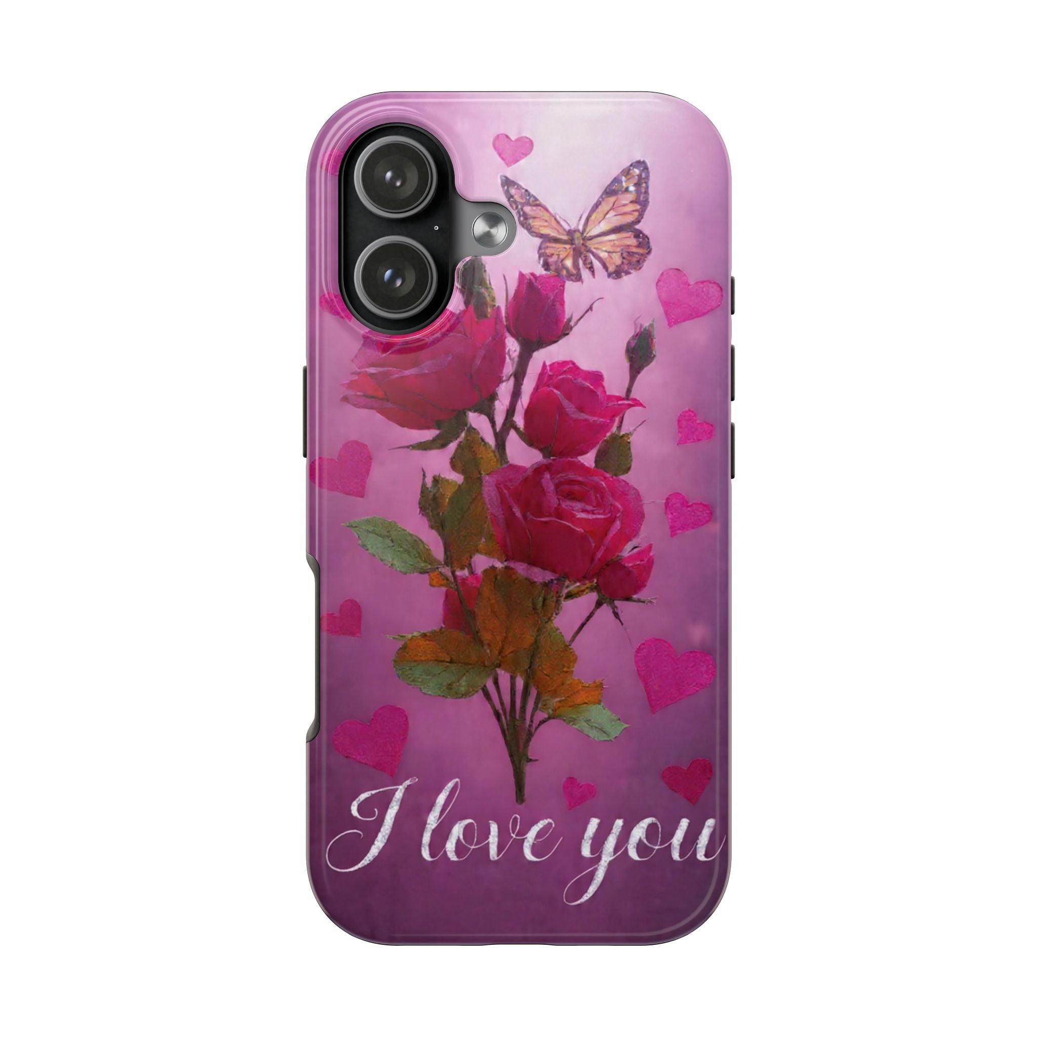 I Love You Rose Bouquet Tough Phone Case — Romantic Floral Butterfly Phone Cover