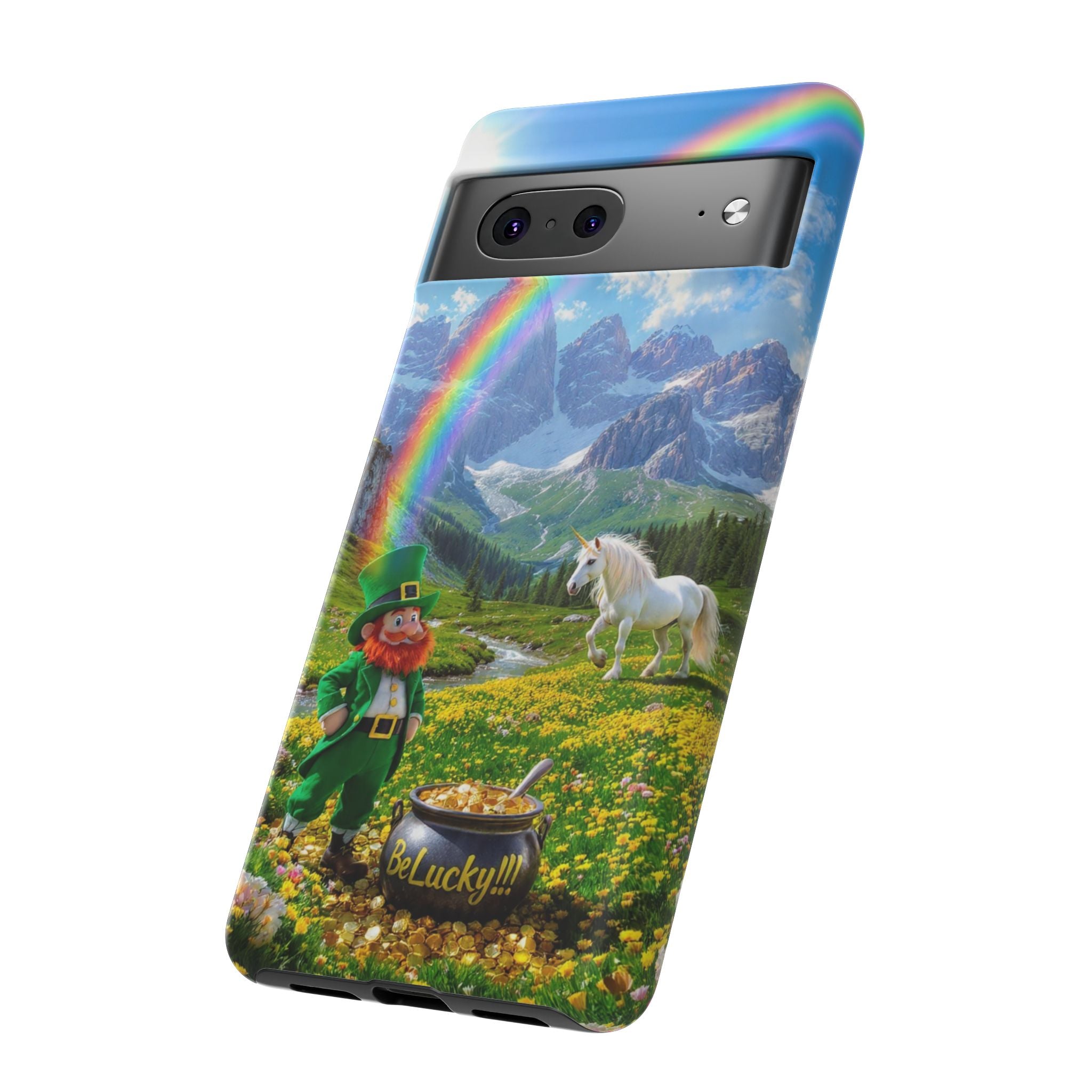 Lucky Leprechaun & Unicorn Phone Case — Rainbow Pot of Gold Protective Cover
