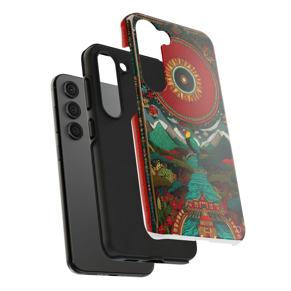 Tough Phone Case — Vibrant Tropical Mountain Bird Design