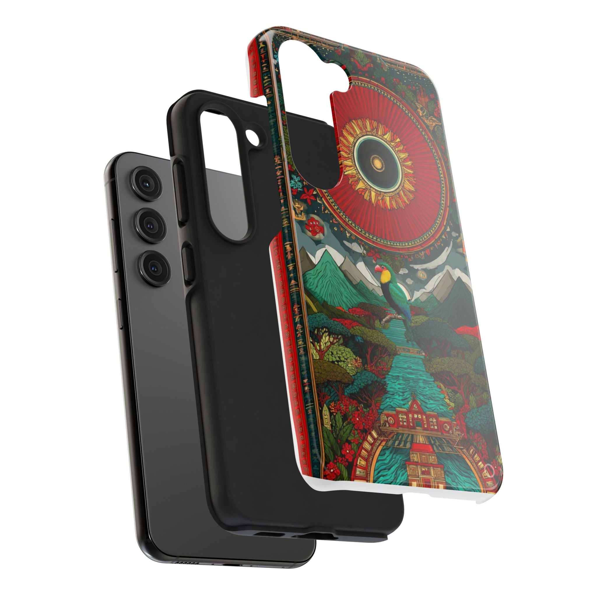 Tough Phone Case — Vibrant Tropical Mountain Bird Design