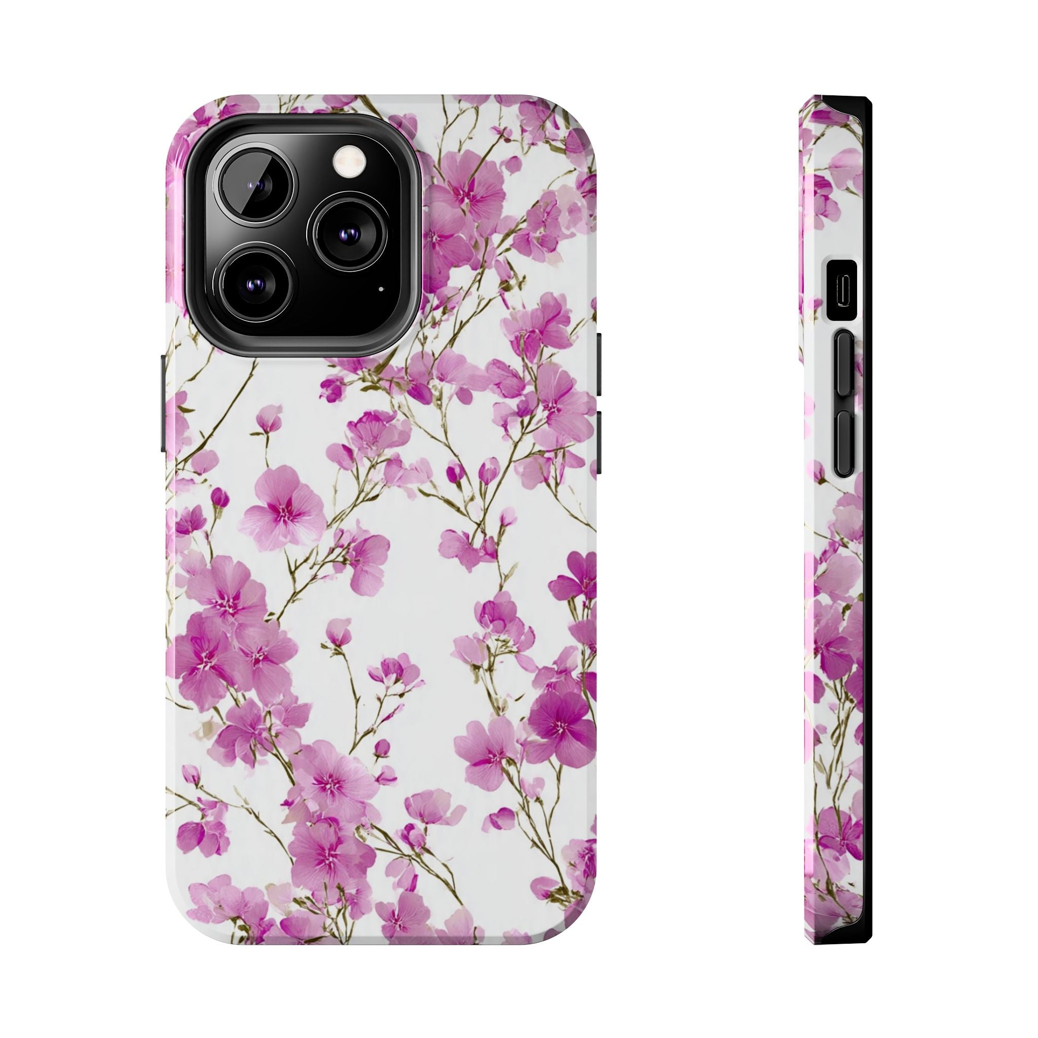 Floral Pink Blossoms Tough Phone Case — Durable Protective Phone Cover with Watercolor Cherry Blossom Design