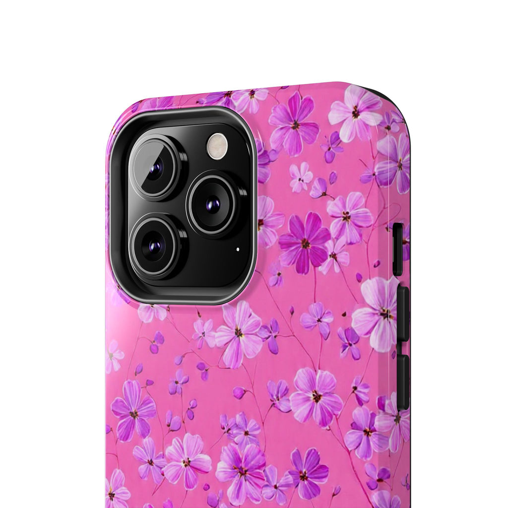 Pink Floral Tough Phone Case — Cute Purple Blossom Protective Cover
