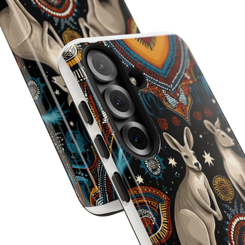 Kangaroo & Boomerang Tough Phone Case — Australian Wildlife Pattern