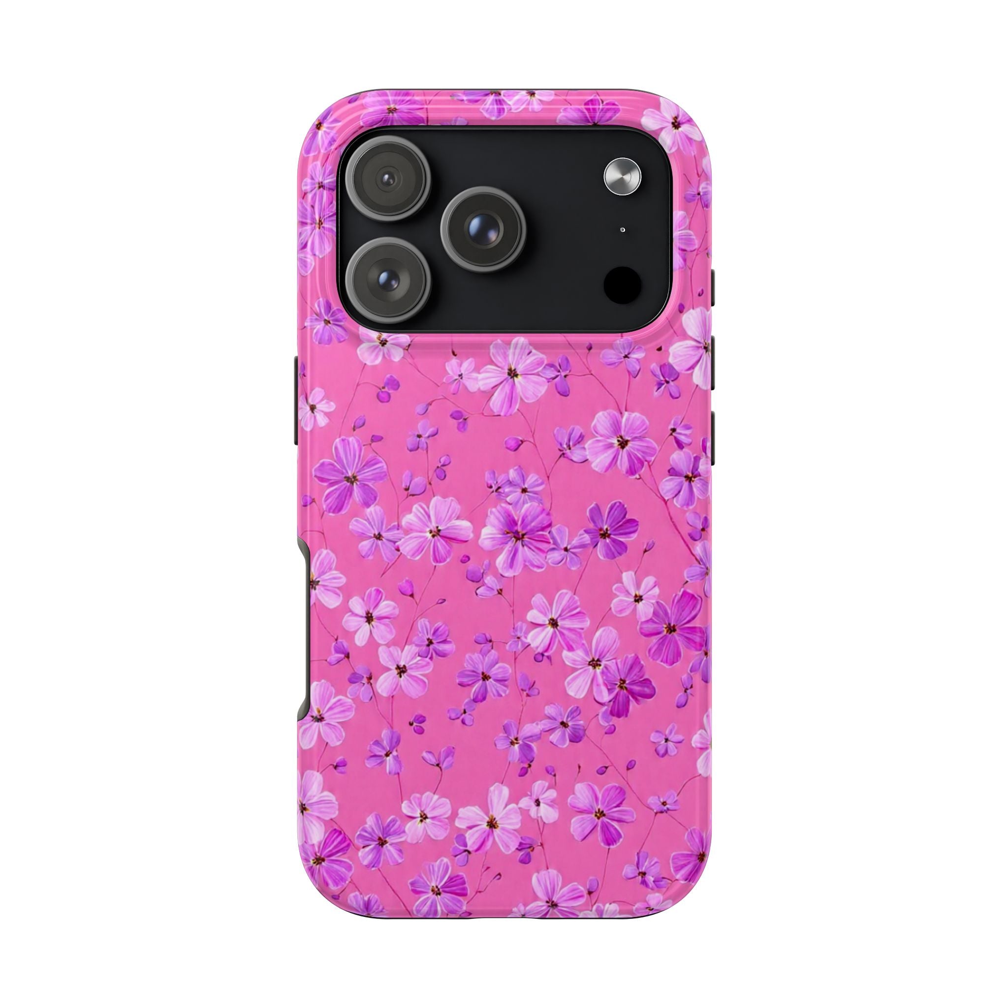 Pink Floral Tough Phone Case — Cute Purple Blossom Protective Cover