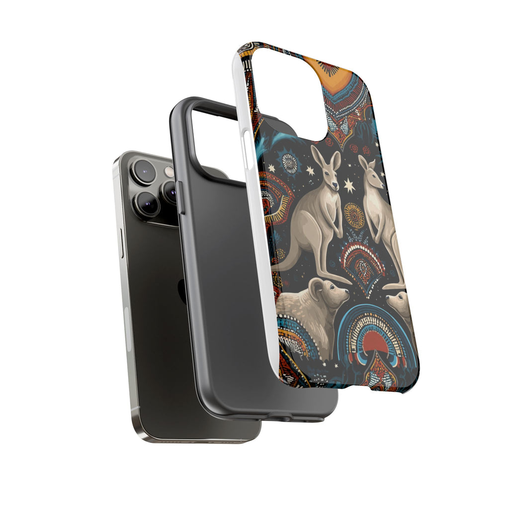 Kangaroo & Boomerang Tough Phone Case — Australian Wildlife Pattern