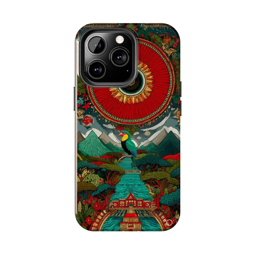 Tough Phone Case — Vibrant Tropical Mountain Bird Design