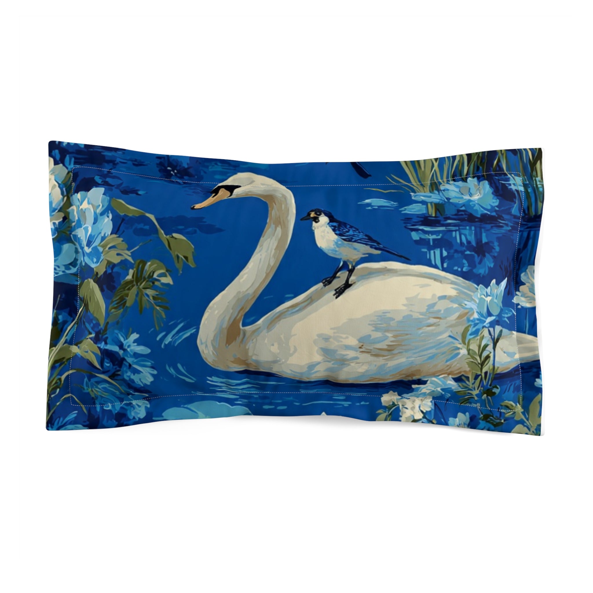 Swan & Bluebird Microfiber Pillow Sham – Elegant Lakeside Decorative Pillowcase