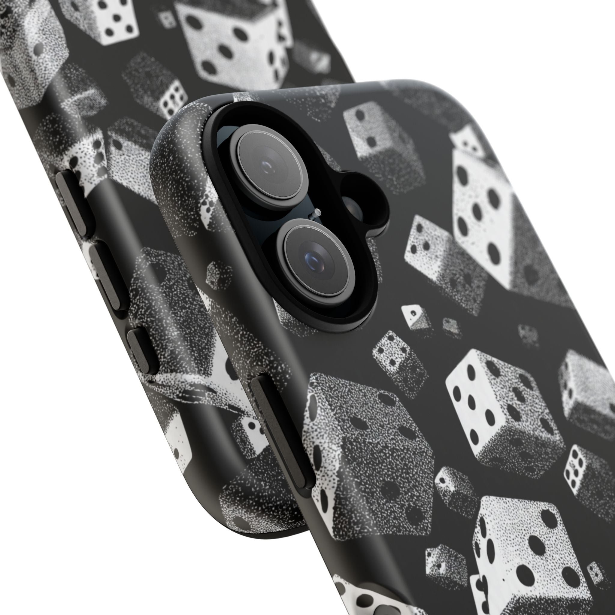 Dice Pattern Phone Case — Black & White Falling Dice Protective Cover