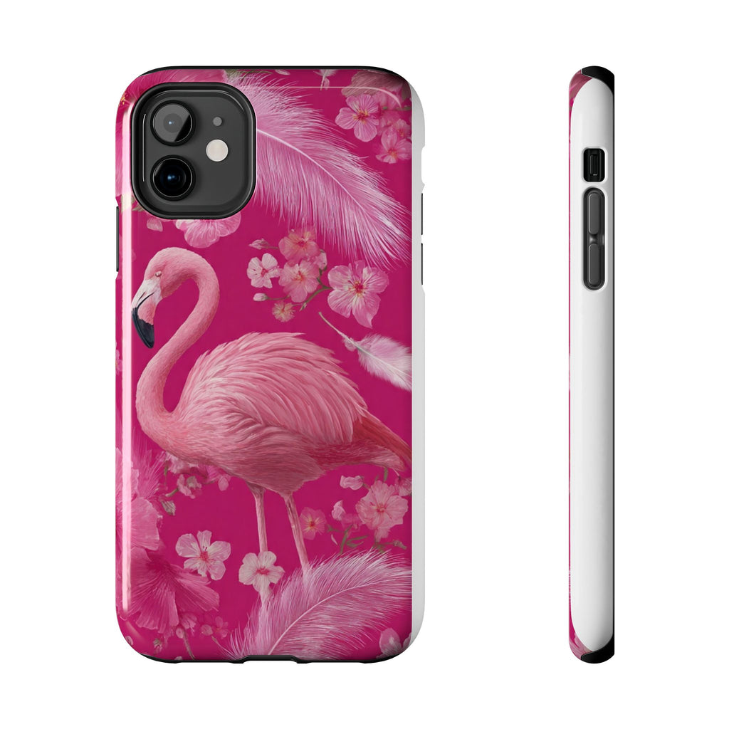 Flamingo Floral Tough Phone Case — Pink Tropical Feather Design