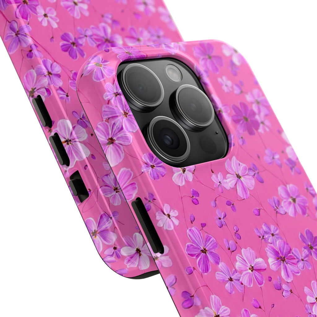Pink Floral Tough Phone Case — Cute Purple Blossom Protective Cover