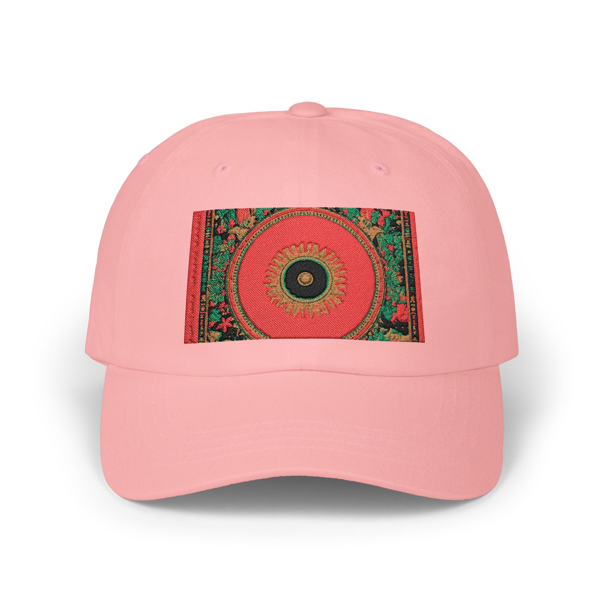 Floral Mandala Dad Cap - Vibrant Red Garden Circle Embroidered Hat